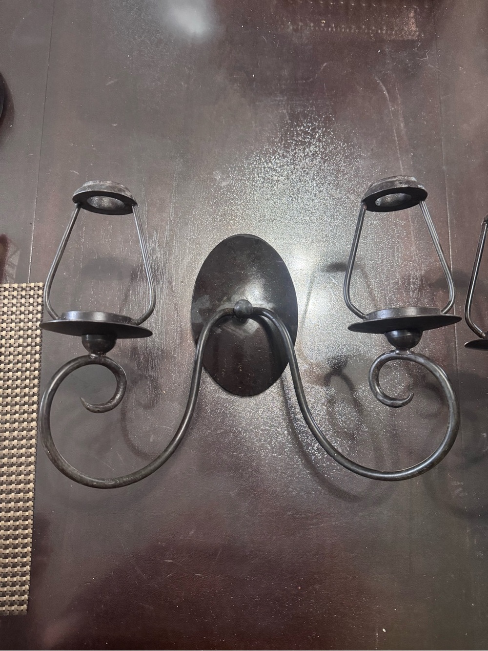 Bronze Iron Scroll Wall Sconces Candelabras Lantern Rustic Candle Holders Vtg